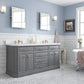 72" Palace Collection Quartz Carrara Bathroom Vanity Set in Satin Gold and Mirrors in Chrome