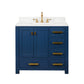 Madison 36-Inch Single Sink Carrara White Marble Vanity In Monarch Blue set