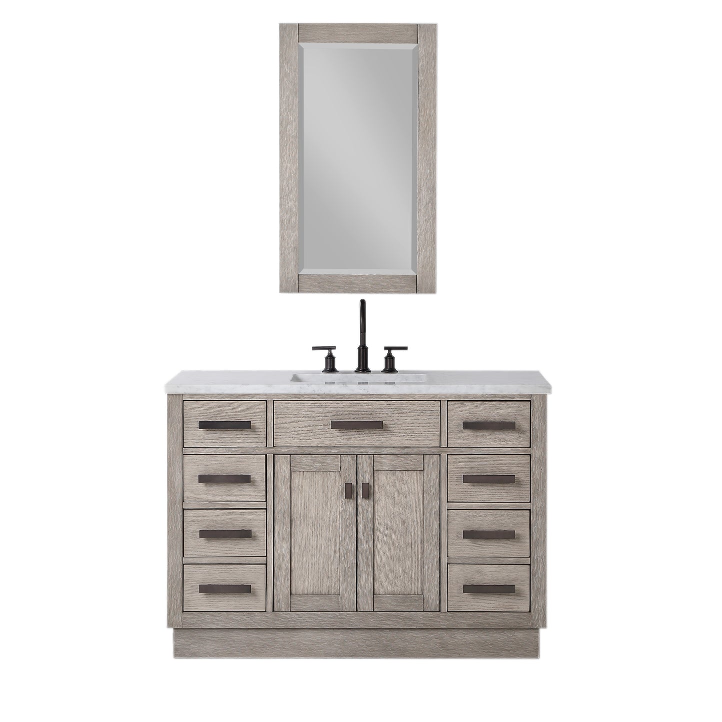 48 In. Single Sink Marble Countertop Vanity Oak with Faucet and Mirror, Chestnut collection