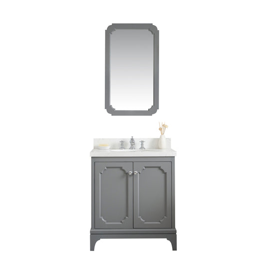 Queen 30-Inch Single Sink Quartz Carrara Vanity In Cashmere Grey set