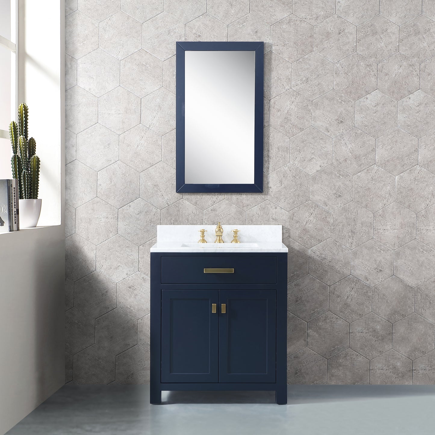 Madison 30-Inch Single Sink Carrara White Marble Vanity In Monarch Blue set