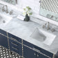 Marquis 72 In. Double Sink Carrara White Marble Countertop Vanity in Monarch Blue set