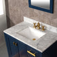 Madison 36-Inch Single Sink Carrara White Marble Vanity In Monarch Blue set