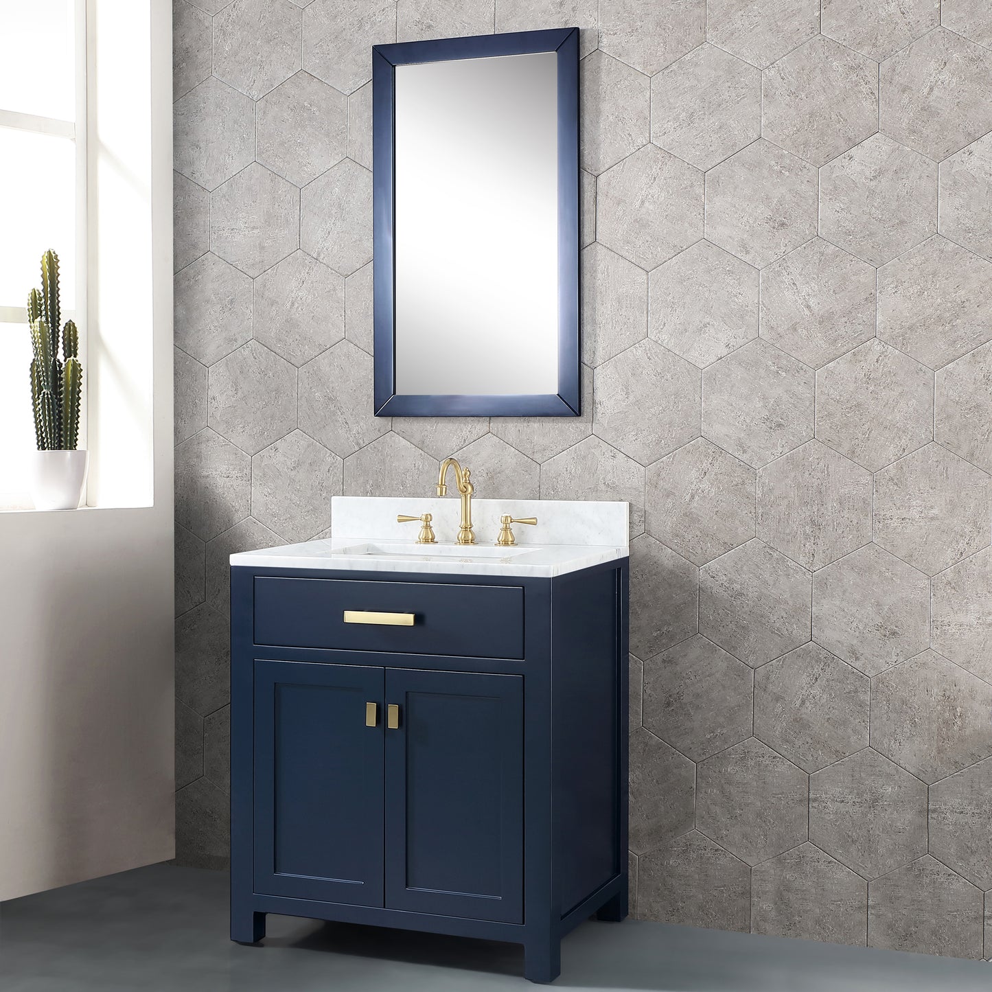 Madison 30-Inch Single Sink Carrara White Marble Vanity In Monarch Blue set