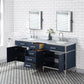 Marquis 72 In. Double Sink Carrara White Marble Countertop Vanity in Monarch Blue set