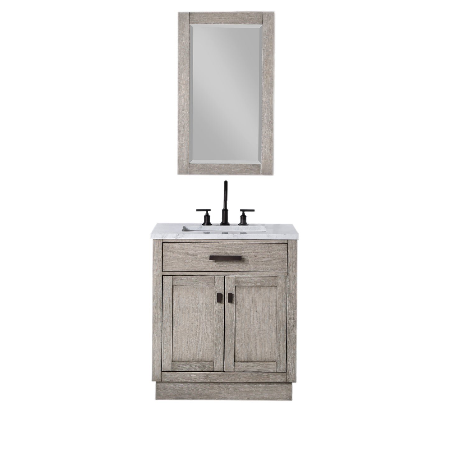 30 In Sink Marble Countertop Vanity, Oak, Faucet and Mirror, Chestnut collection