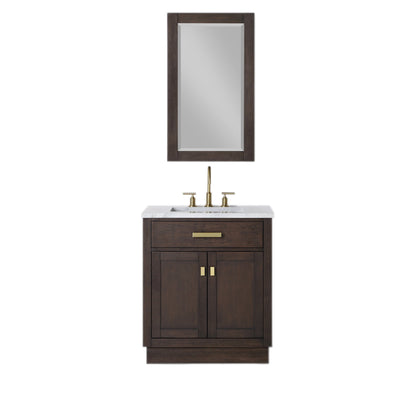 30 In Sink Marble Countertop Vanity, Oak, Faucet and Mirror, Chestnut collection