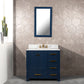 Madison 36-Inch Single Sink Carrara White Marble Vanity In Monarch Blue set