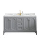 Queen 60-Inch Double Sink Quartz Carrara Vanity In Cashmere Grey set
